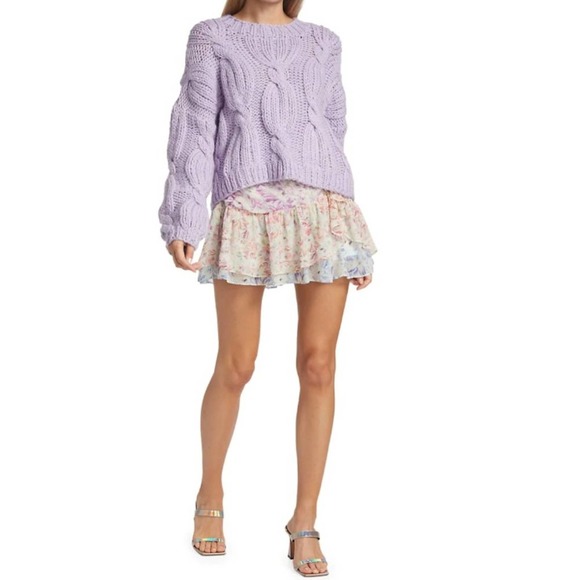 LoveShackFancy Mini Skirt in Cream and Pink Floral - Picture 1 of 7